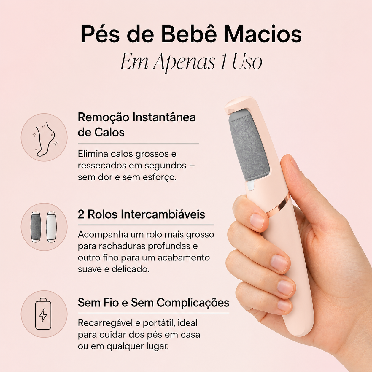 Velura™ Removedor Elétrico de Calos 2.0 – Tecnologia Profissional Para Pés de Bebê