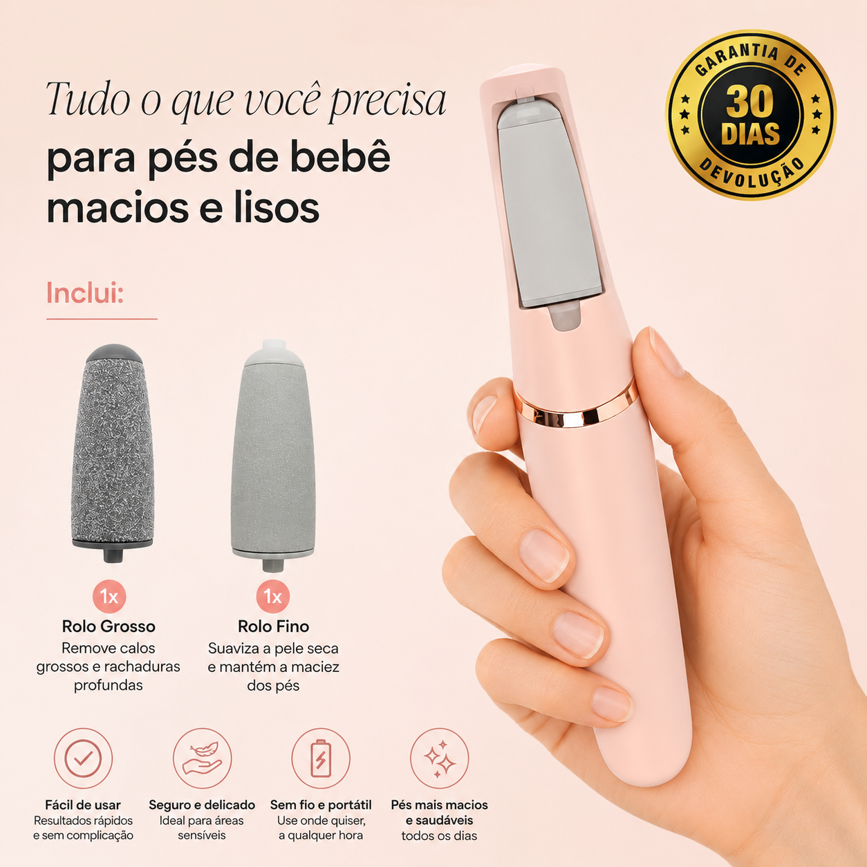 Velura™ Removedor Elétrico de Calos 2.0 – Tecnologia Profissional Para Pés de Bebê